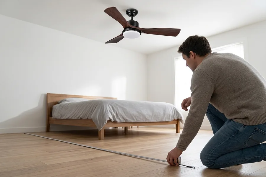 Measuring room length and width before choosing a ceiling fan