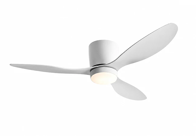 Modern 42 inch flush mount ceiling fan with integrated LED light and slim white blade design