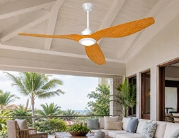outdoor ceiling fan light installed in tropical patio showing weather resistant design for residential and semi outdoor OEM applications