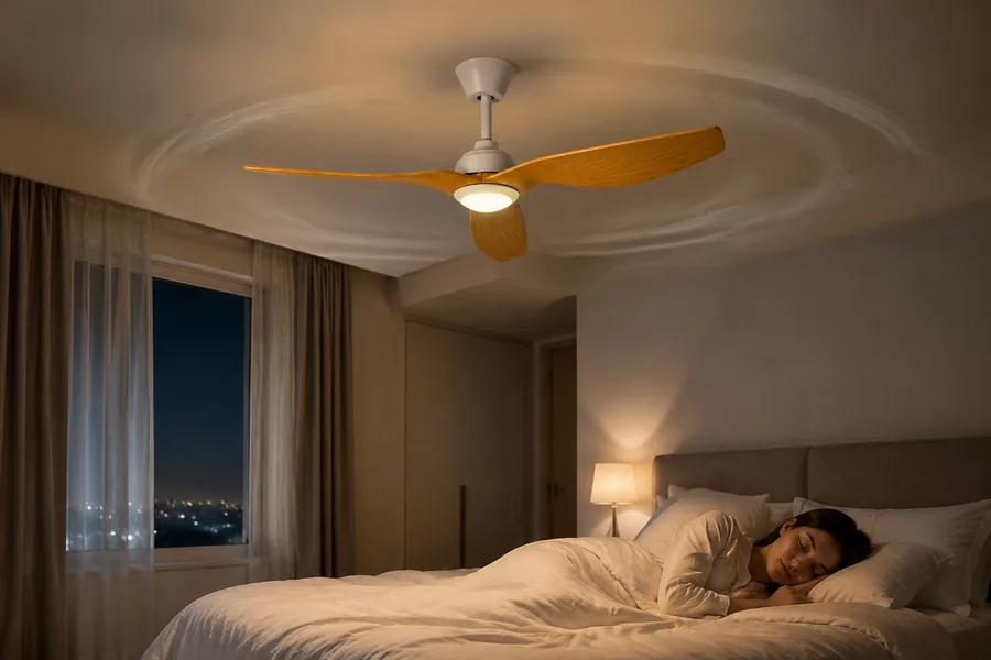 Quiet bedroom ceiling fan designed for low noise sleep comfort