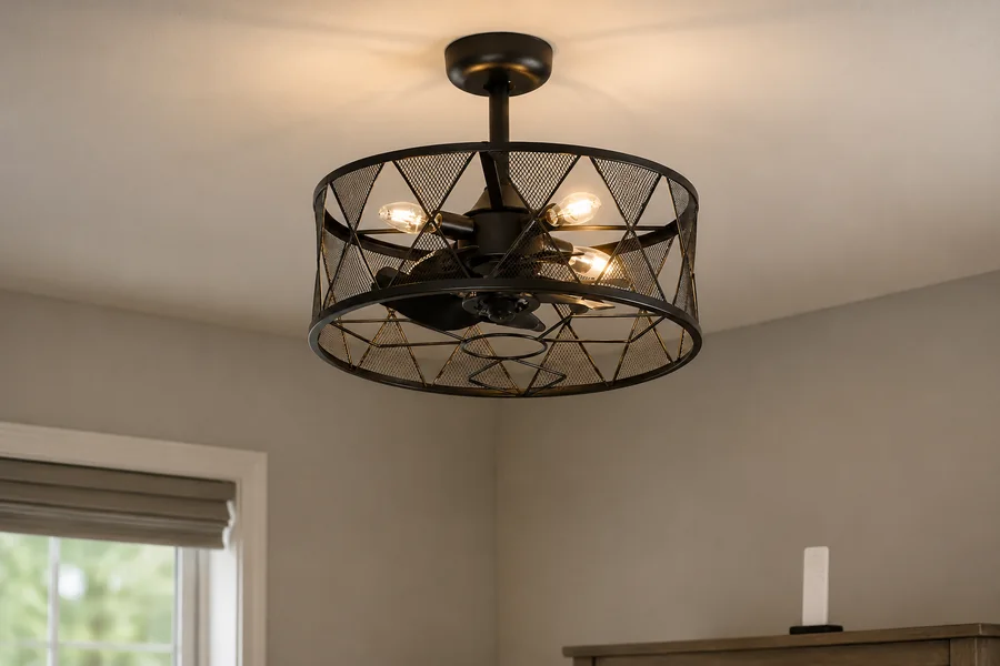 Quiet low profile fan light with remote control in a low ceiling room