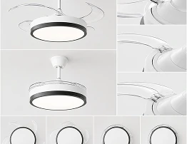 Retractable blade ceiling fan light luxury series showing hidden blade mechanism in modern minimalist interior space