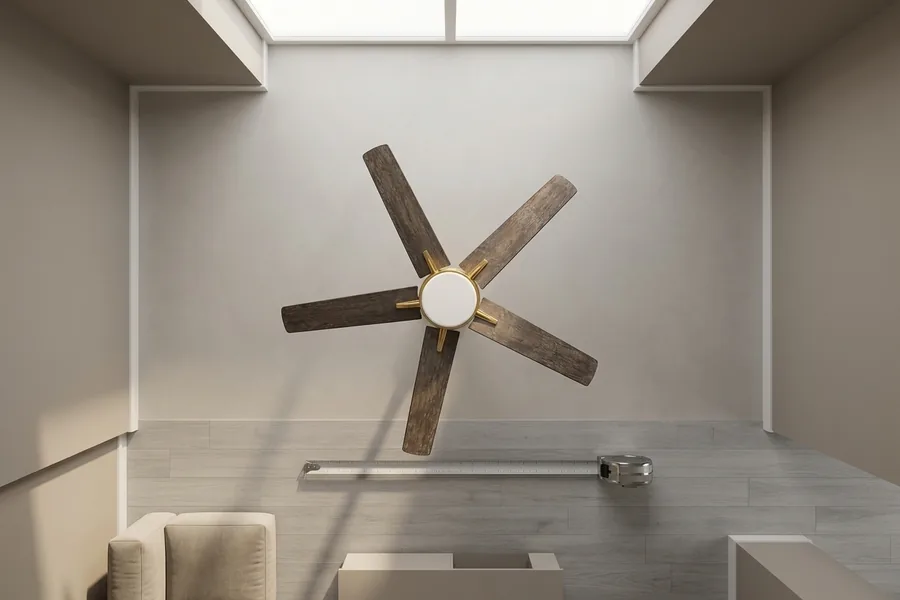 Room size being measured to choose the right ceiling fan