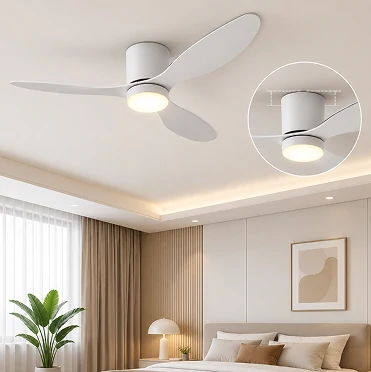 Slim flush mount ceiling fan installation designed for modern apartments with limited ceiling height