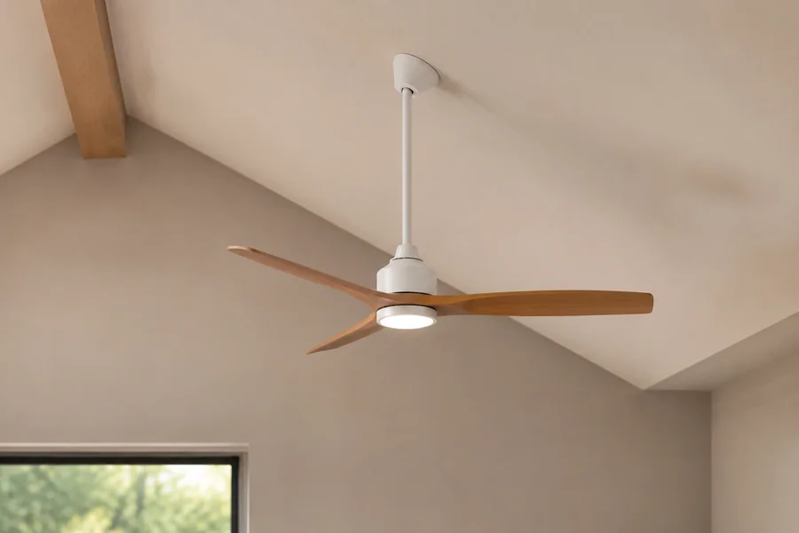 Angled ceiling fan mount for a sloped vaulted ceiling