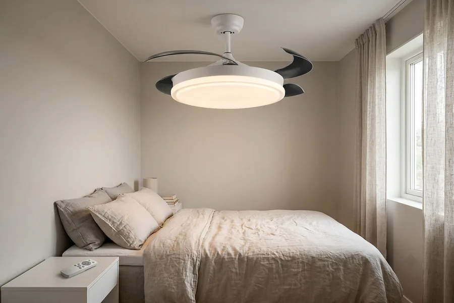 Small room ceiling fan with soft lighting and remote control for everyday comfort.