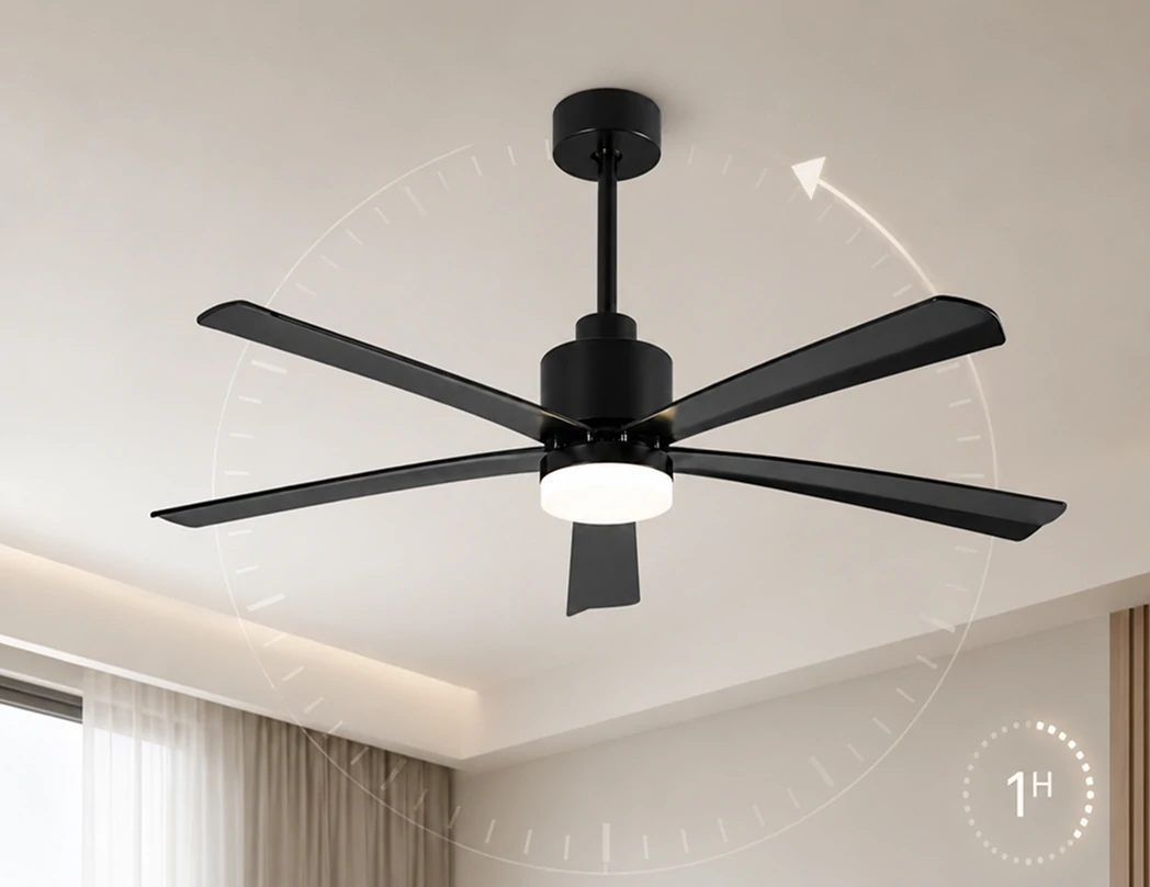 Smart ceiling fan with light featuring remote control and smart home integration for modern interiors