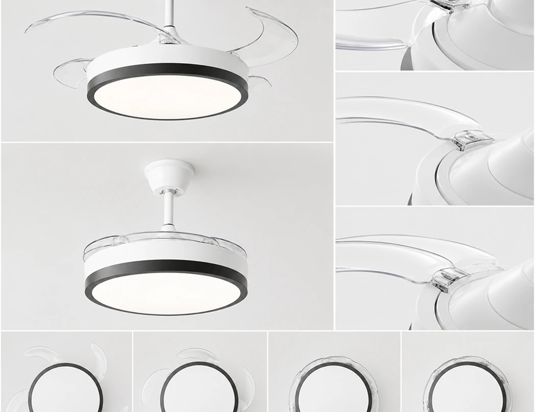 smart ceiling fan with light in modern bedroom showing app and remote control integration for smart home system