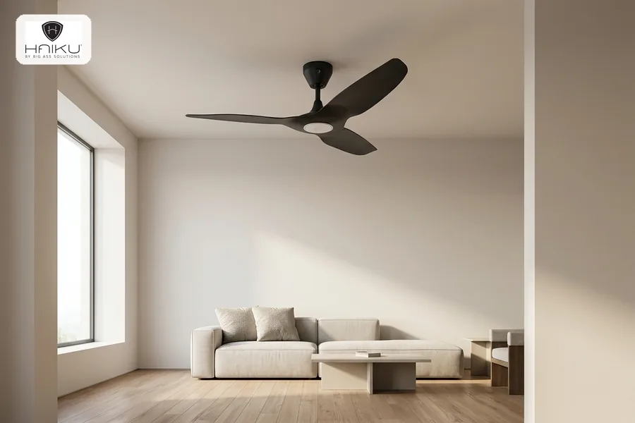 Haiku L indoor smart ceiling fan in a minimalist room