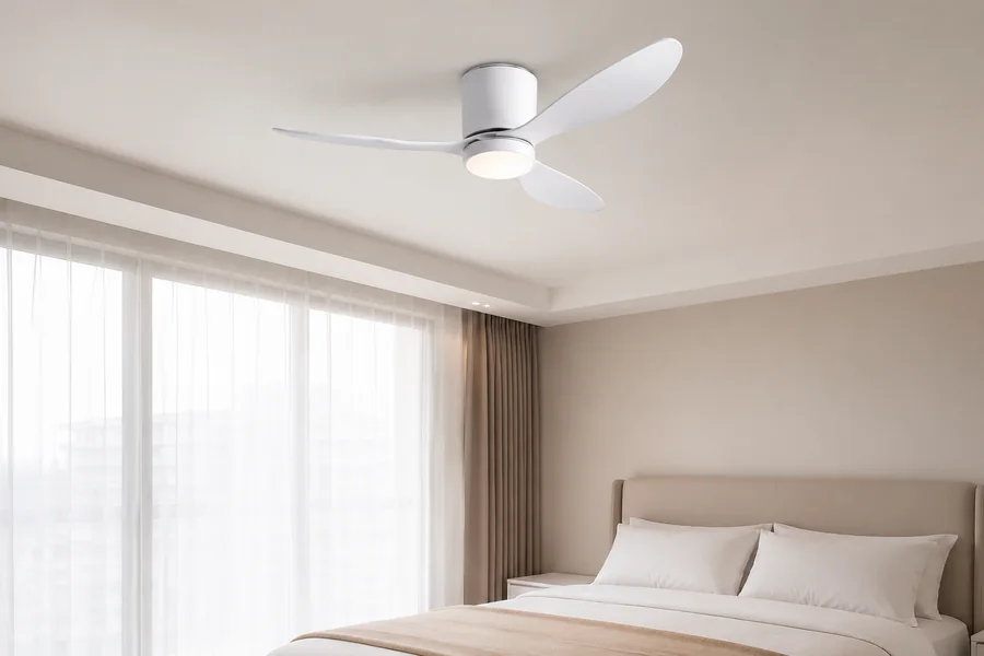Flush mount ceiling fan installed directly against a low ceiling