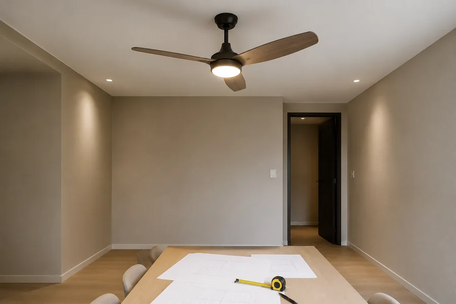 Room height and layout affecting ceiling fan mounting type