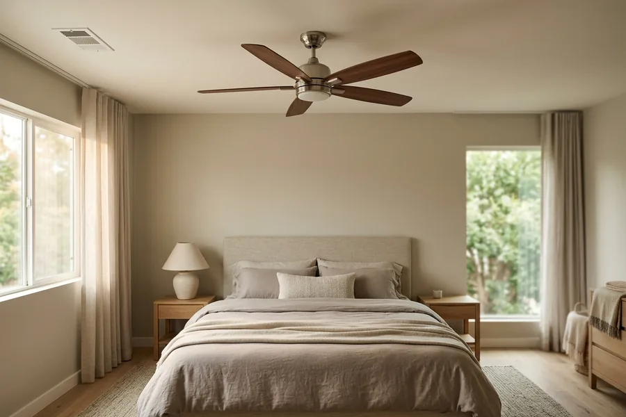 Wooden ceiling fan blades with natural finish and stable airflow feel