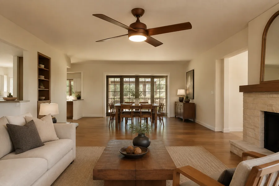 How should 56 inch fan size match room shape?
