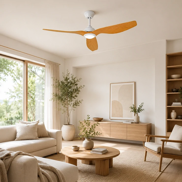 Ceiling fan light installed in modern apartment interior