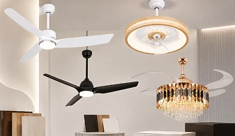 Coordinated apartment ceiling fan light designs for a private label product range