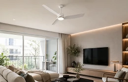 Modern ceiling fan light installed in an apartment living room