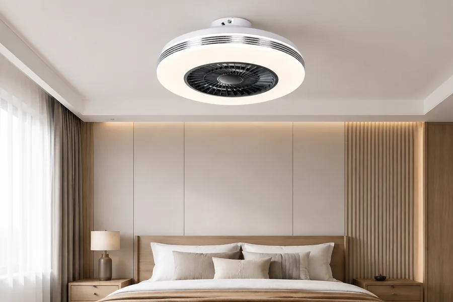 Bedroom bed wall planning with ceiling fan light