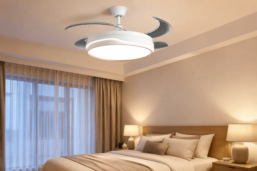 Layered bedroom lighting with modern fan light