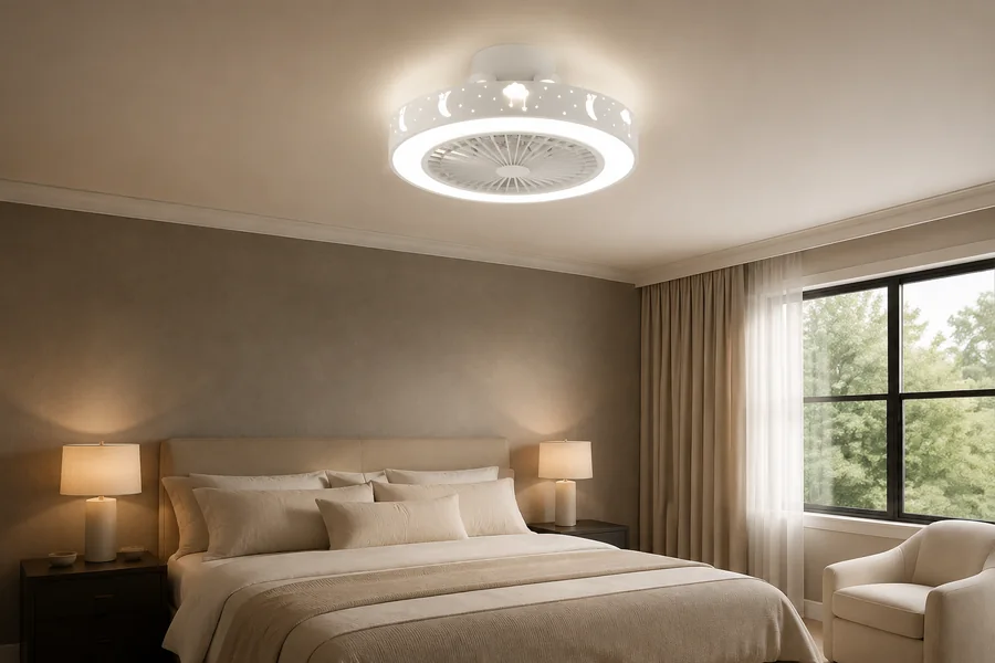 Layered bedroom lighting with ceiling fan light