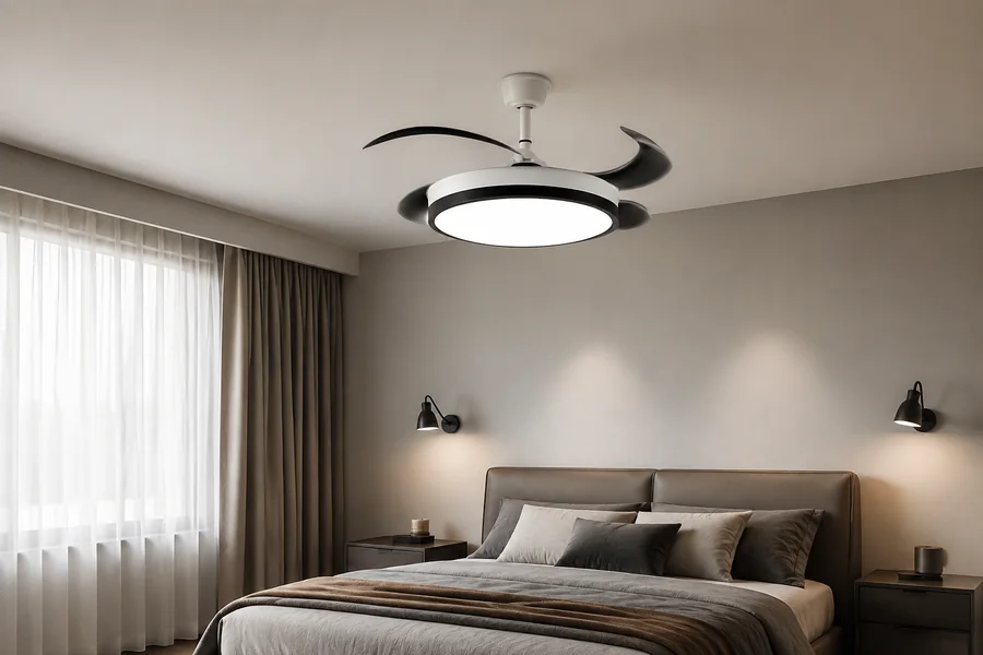 Bedside lighting placement with ceiling fan light