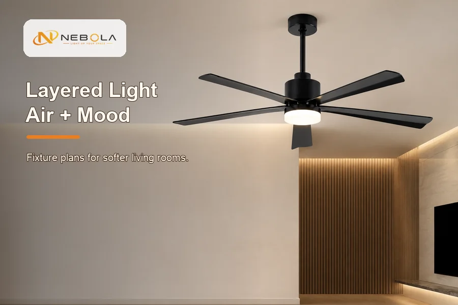 NEBOLA living room ceiling lighting detail page banner with ceiling fan light