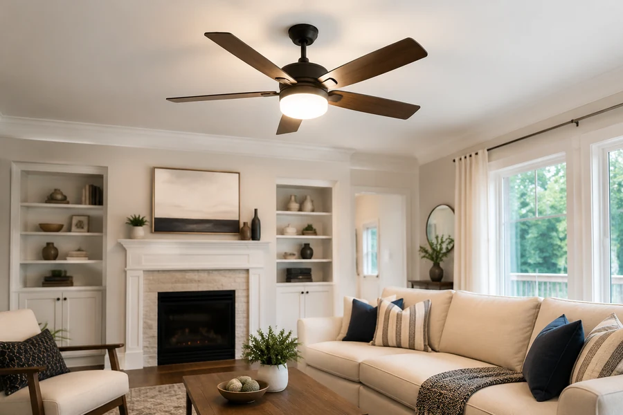 Bright living room ceiling fan light output for open spaces