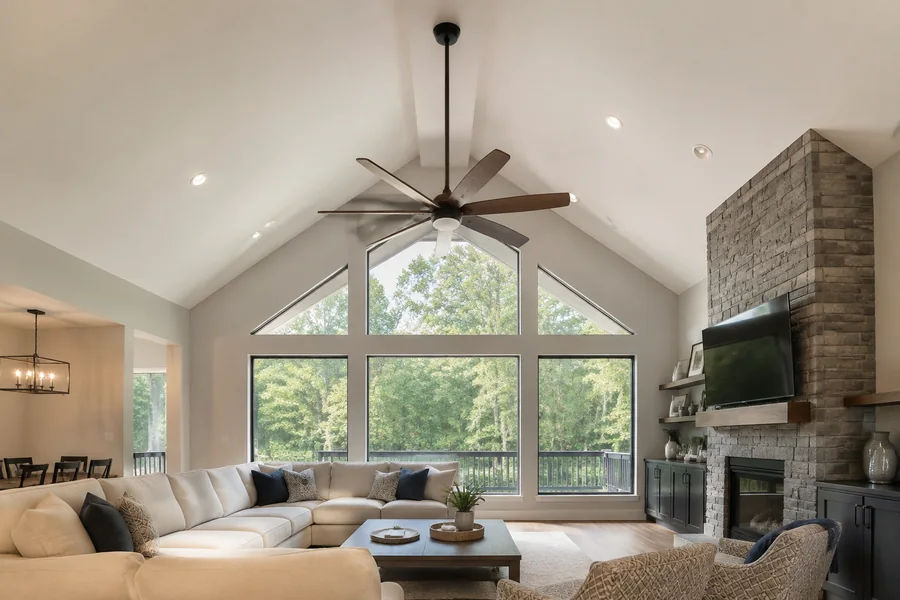 Cathedral ceiling fan size downrod and mounting height hero image