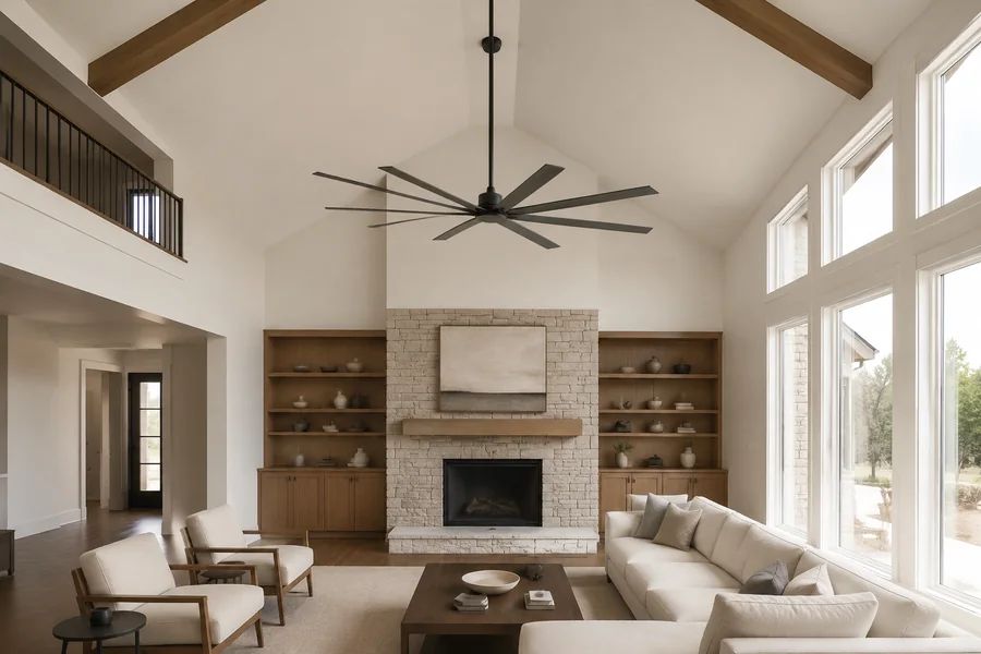 Cathedral ceiling fan size for a large room