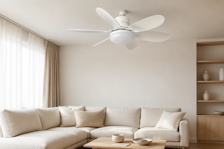 Balancing ceiling fan airflow noise and style in a living room