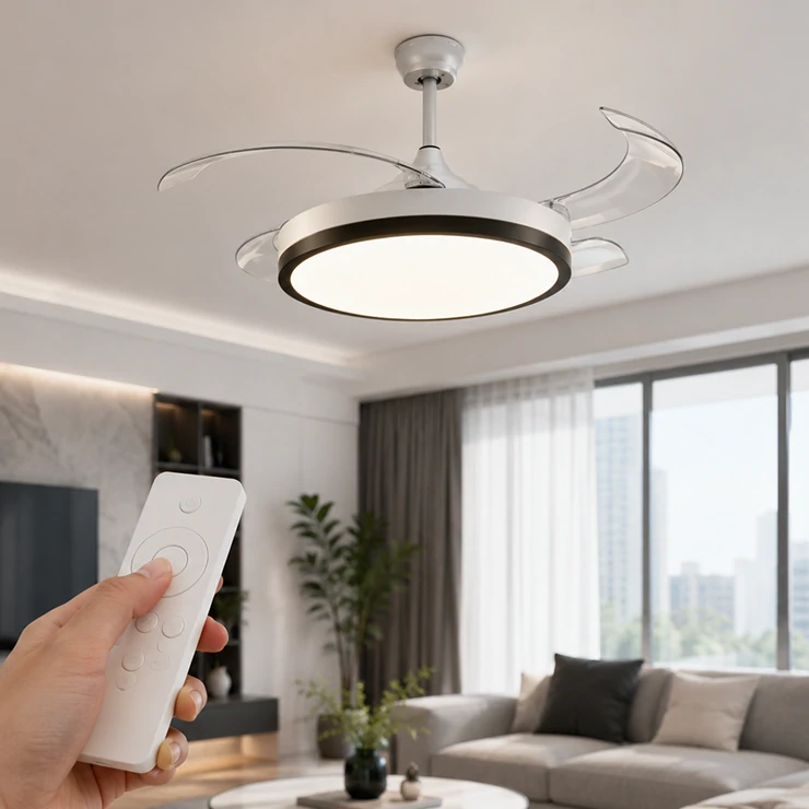 Remote control interface paired with a residential ceiling fan light