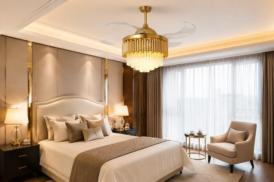 Bedroom ceiling fan light visual weight and style