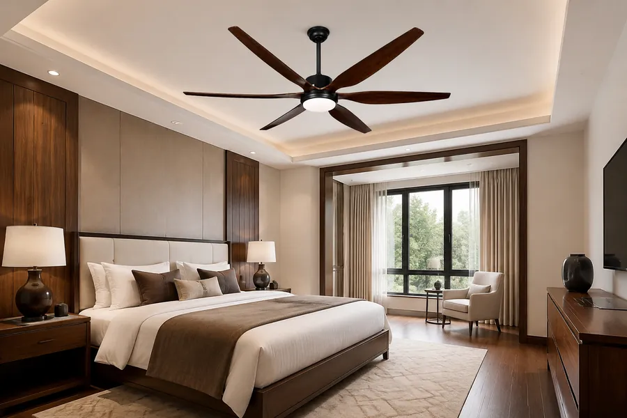 Large bedroom ceiling fan light and pendant design choice