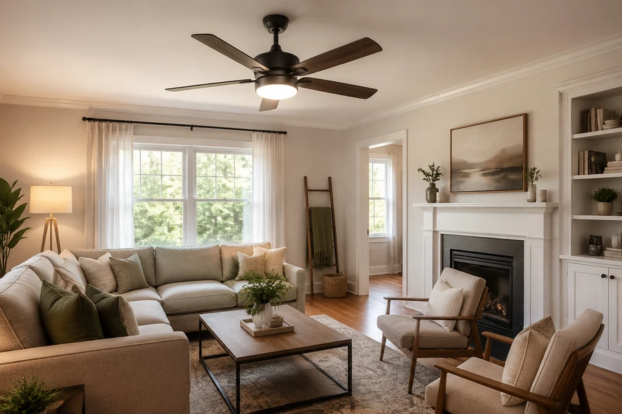 Ceiling fan light lumens compared with wattage in a living room