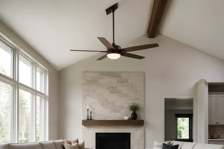 Ceiling fan on vaulted or sloped ceiling installation guide hero image