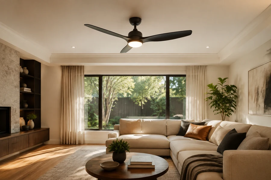 Ceiling fan without light tradeoffs in a living room
