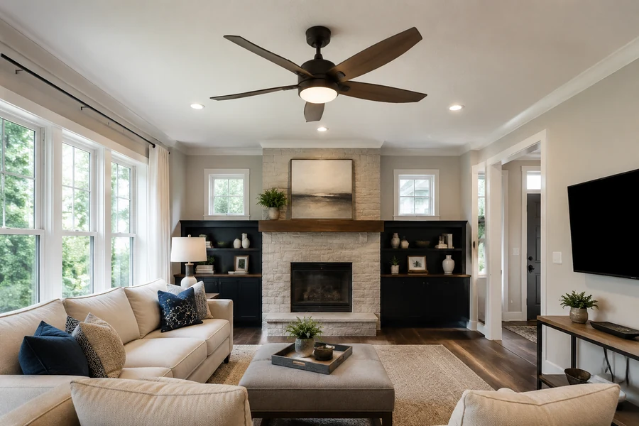 Decorative fan style matched with living room design