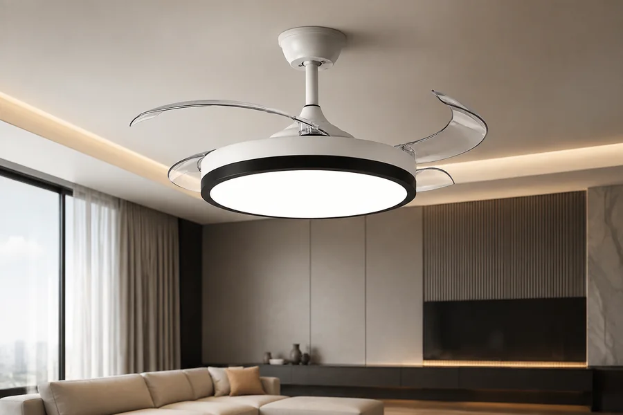 Modern retractable designer ceiling fan in a luxury room