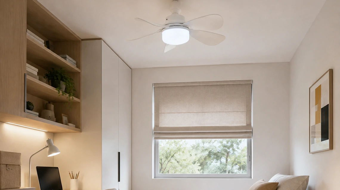 Fan light E27 compact ceiling fan used in a small bedroom space