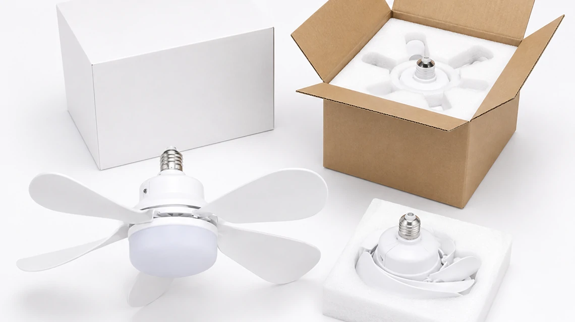 Fan light E27 export packaging solution with protective foam packaging