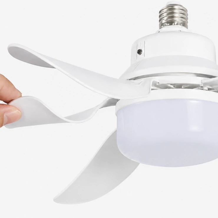 Fan light E27 featuring flexible ABS fan blades for compact design