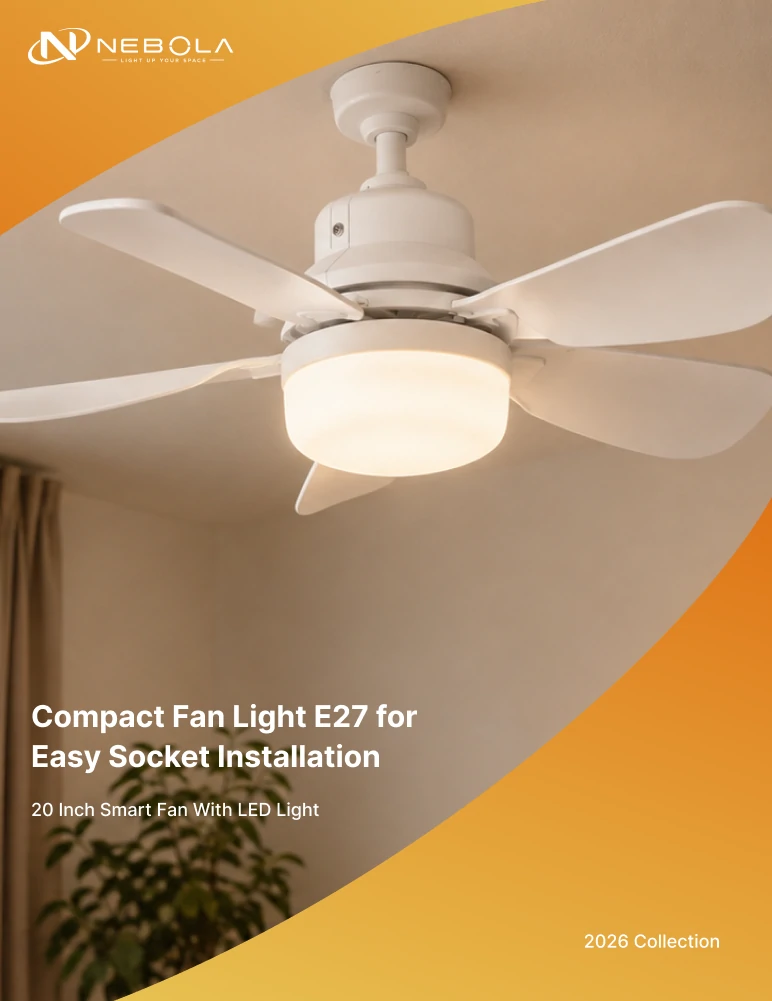 Fan light E27 installed in a modern bedroom for small space lighting and airflow