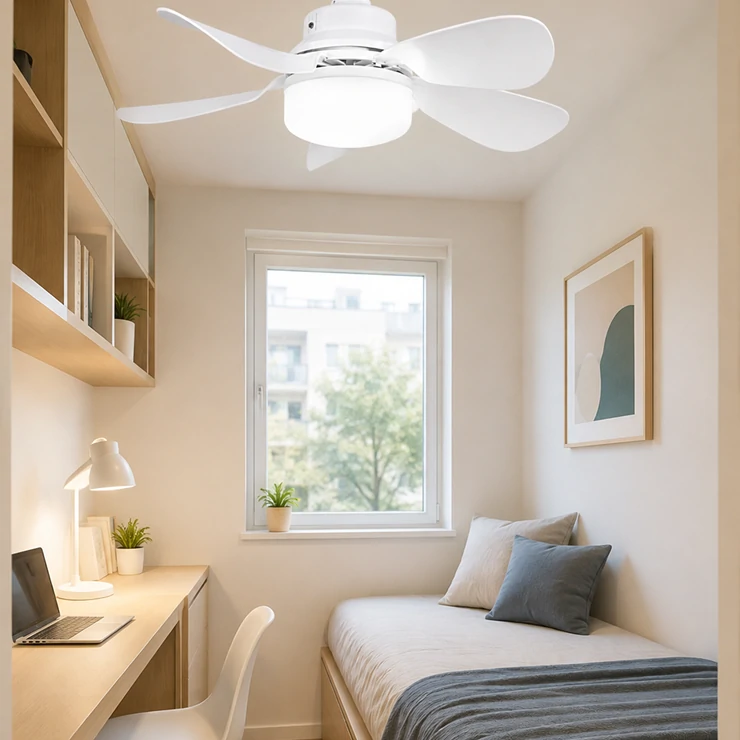 Compact fan light E27 installed in bedroom and small living spaces