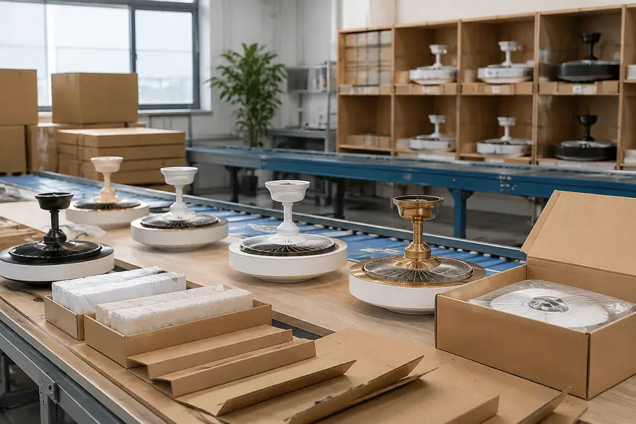 Packaging and production checks for farmhouse fans