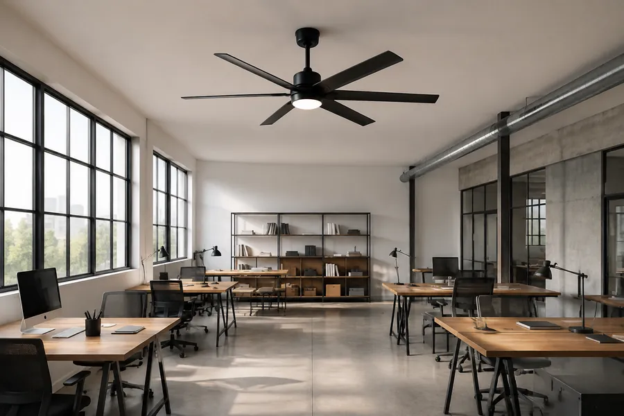 High airflow ceiling fan for a lounge seating area
