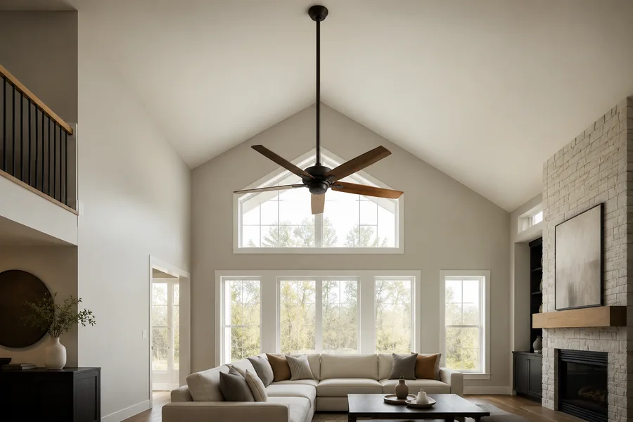 High ceiling living room ceiling fan with downrod