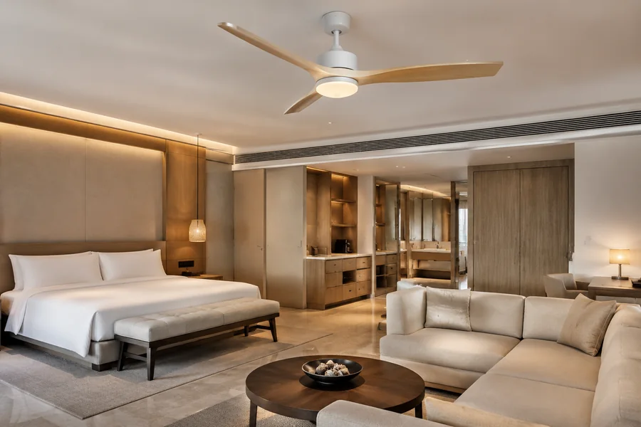 Hotel ceiling fan size planning for guest rooms suites and villas