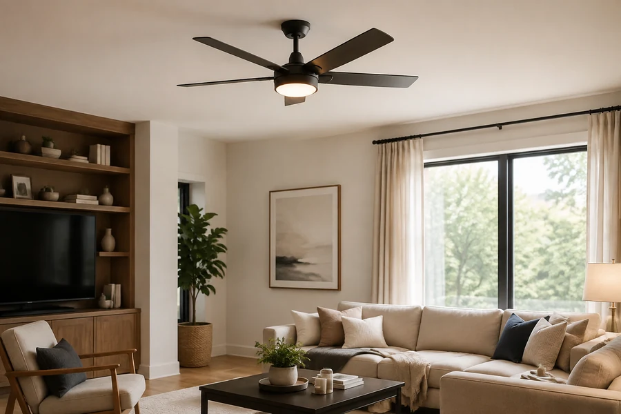 Living room ceiling fan light lumens and brightness planning
