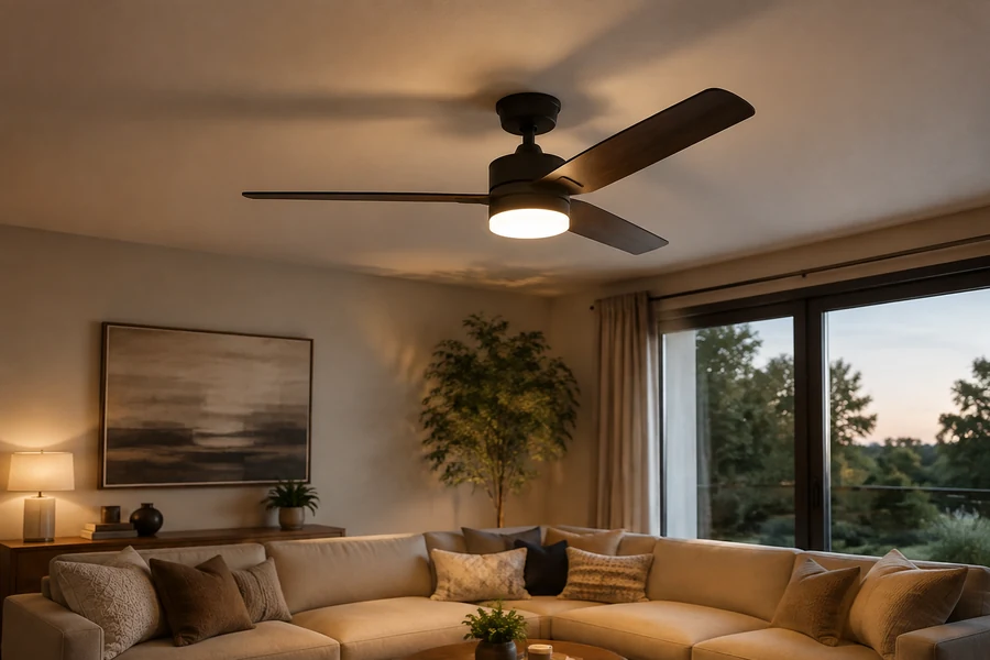 Quiet living room ceiling fan with low noise DC motor for dB level comparison