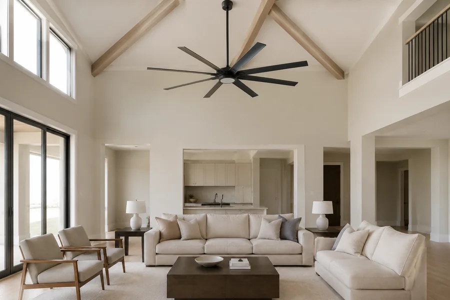 Large ceiling fan size for a high ceiling room