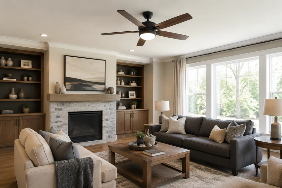 Living room size and ceiling height changing ceiling fan light brightness